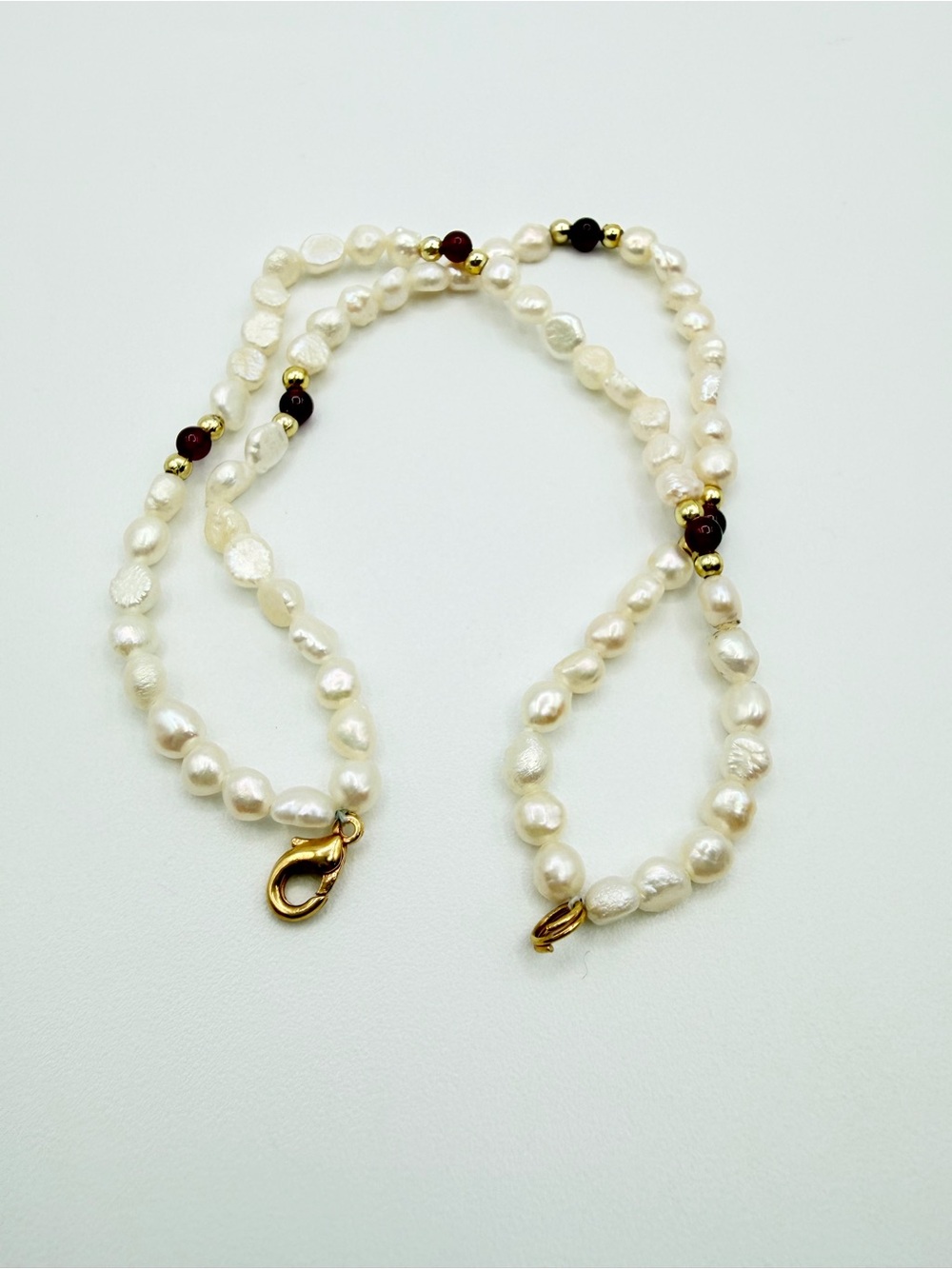 Freshwater Pearl Garnet Double Strand Bracelet Gold Tone 7.5” - Picture 6 of 10